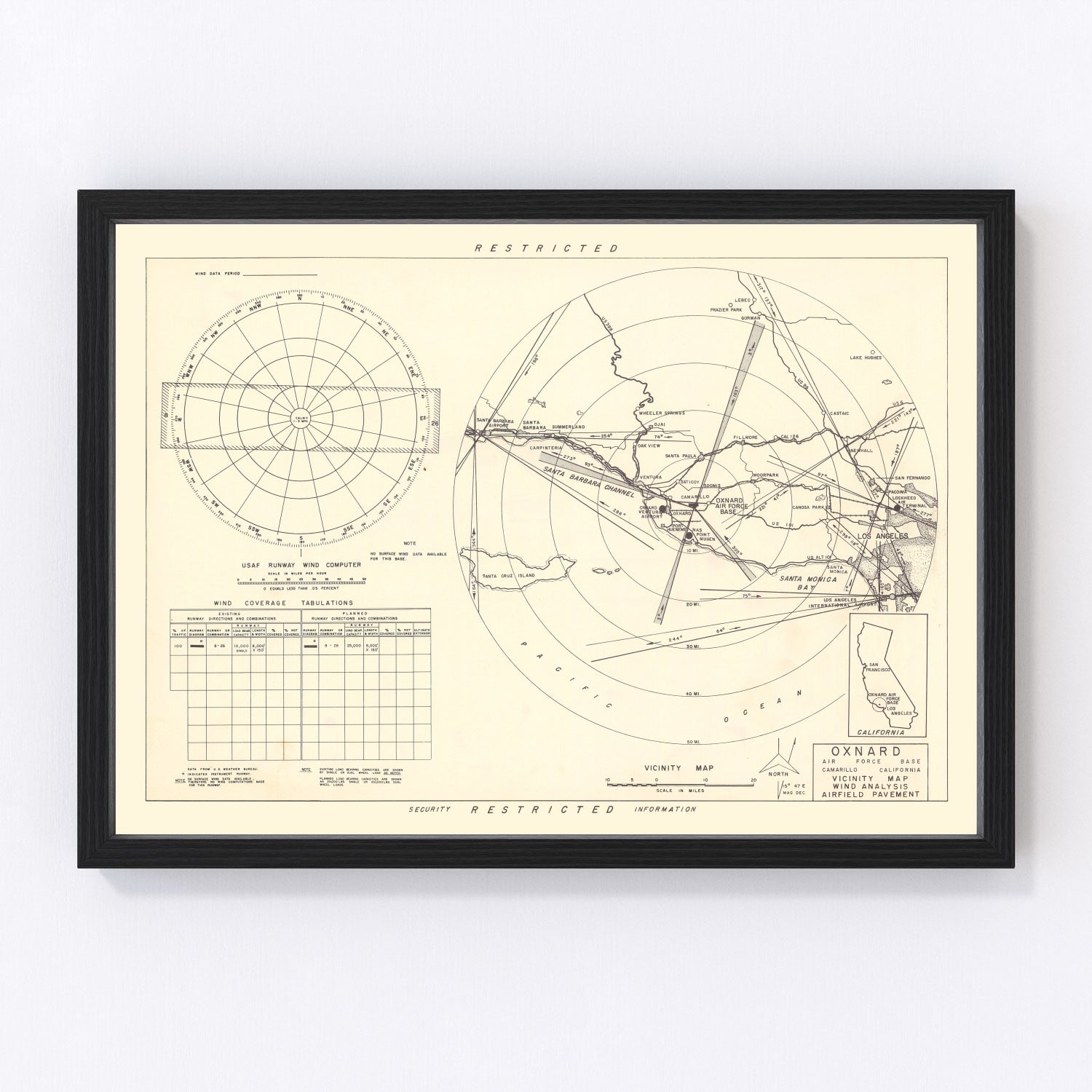 vintage map of Oxnard Air Force Base vicinity, California, 1951