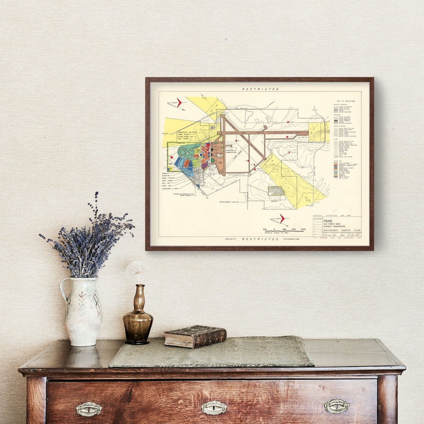 Vintage Map of Paine Air Force Base, Everett, Washington, 1952