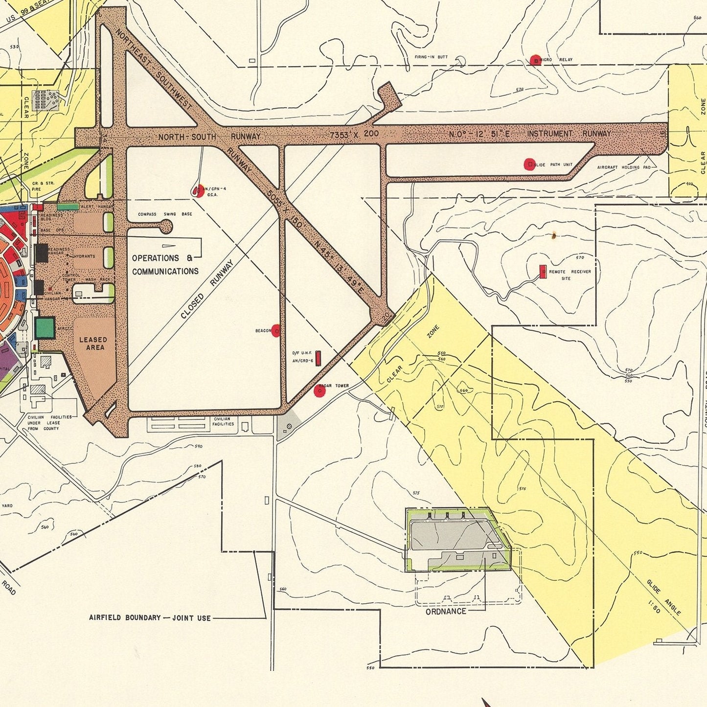 Vintage Map of Paine Air Force Base, Everett, Washington, 1952