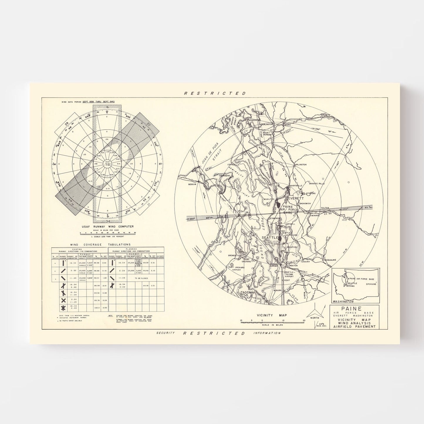 Vintage Map of Paine Air Force Base Vicinity, Washington, 1952