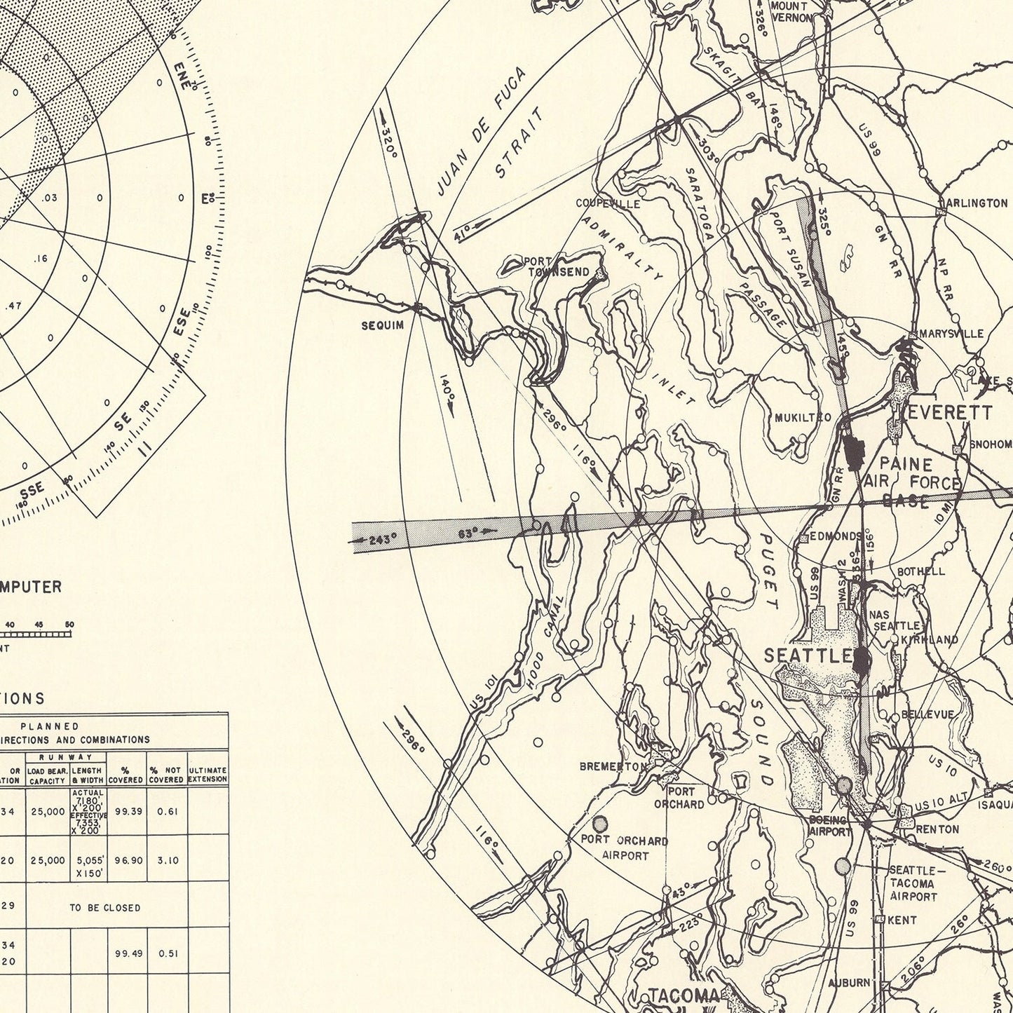 Vintage Map of Paine Air Force Base Vicinity, Washington, 1952