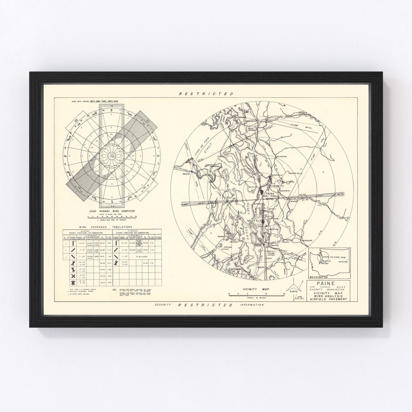 vintage map of Paine Air Force Base vicinity, Washington, 1952
