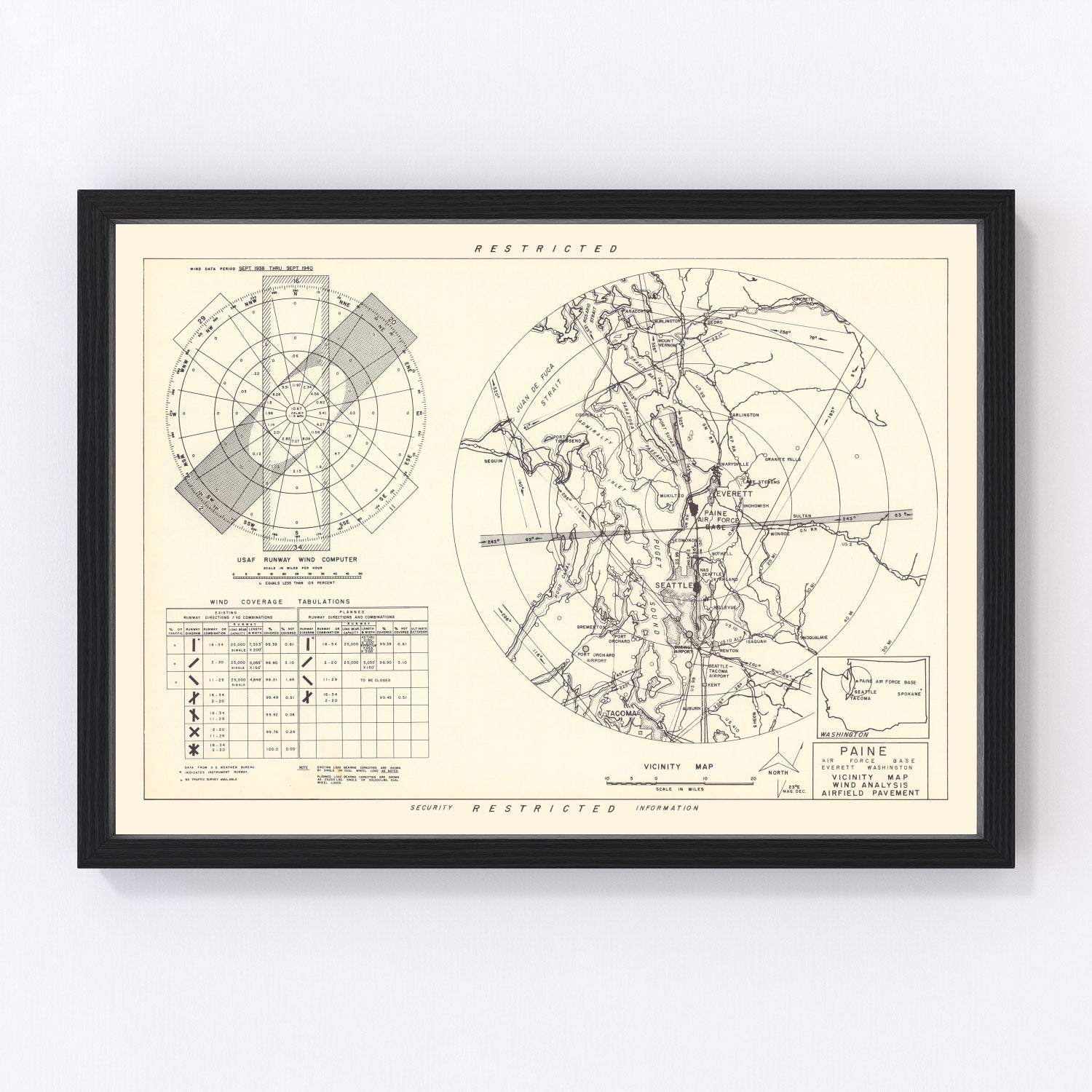 vintage map of Paine Air Force Base vicinity, Washington, 1952
