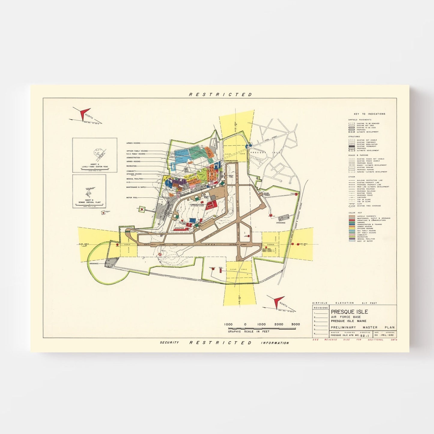 Vintage Map of Presque Isle Air Force Base, 1952