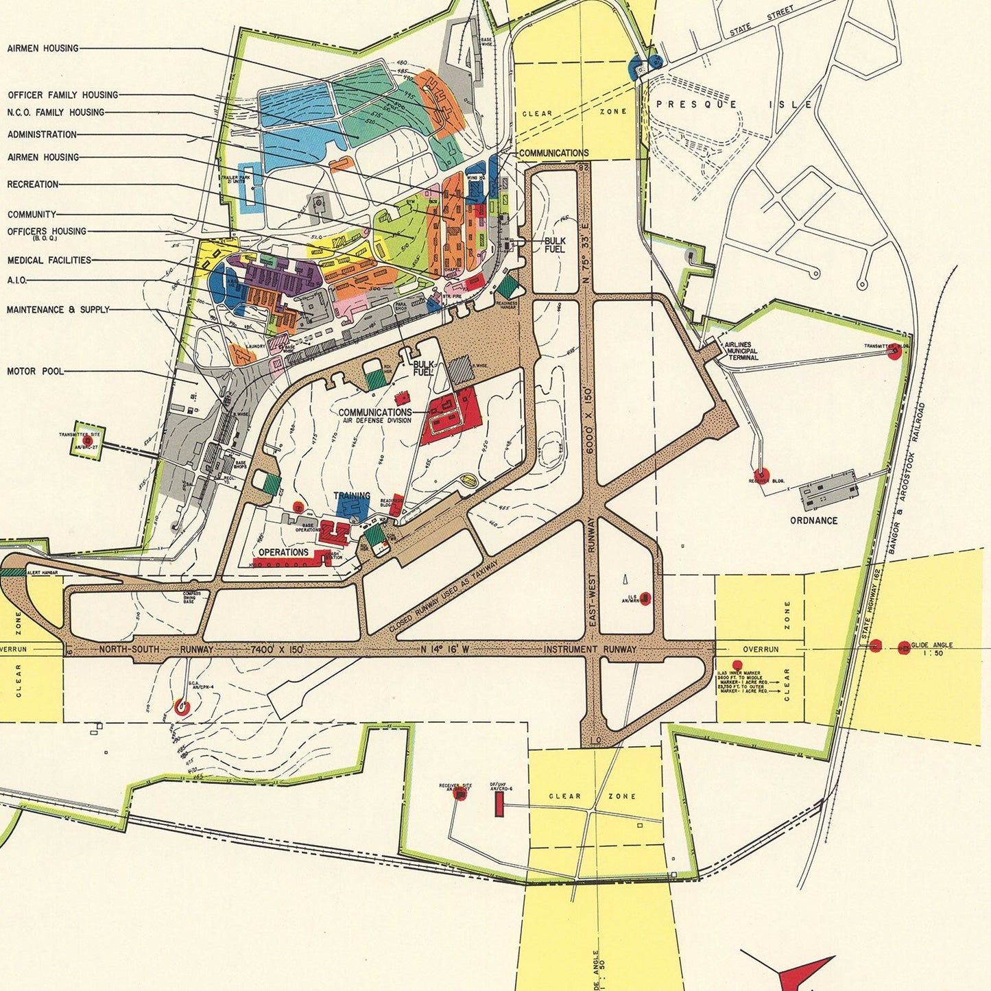 Vintage Map of Presque Isle Air Force Base, 1952