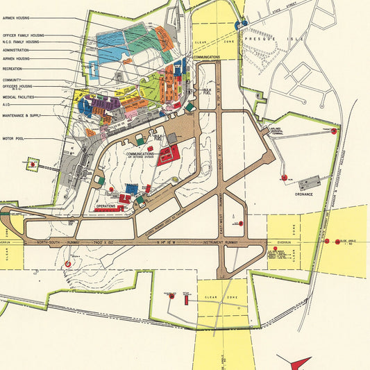 Vintage Map of Presque Isle Air Force Base, 1952