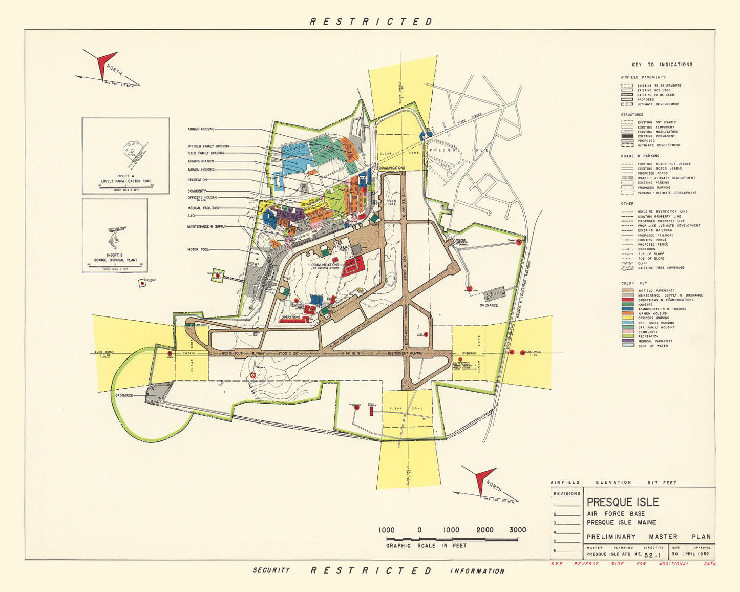 Vintage Map of Presque Isle Air Force Base, 1952