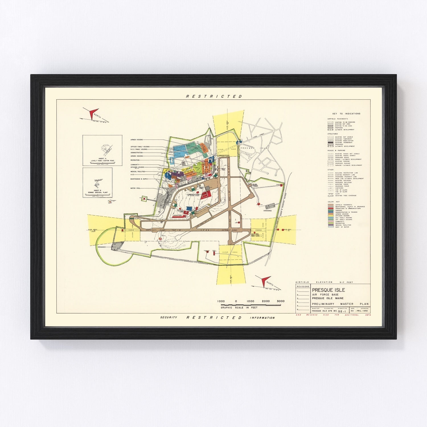 Vintage map of Presque Isle Air Force Base, 1952