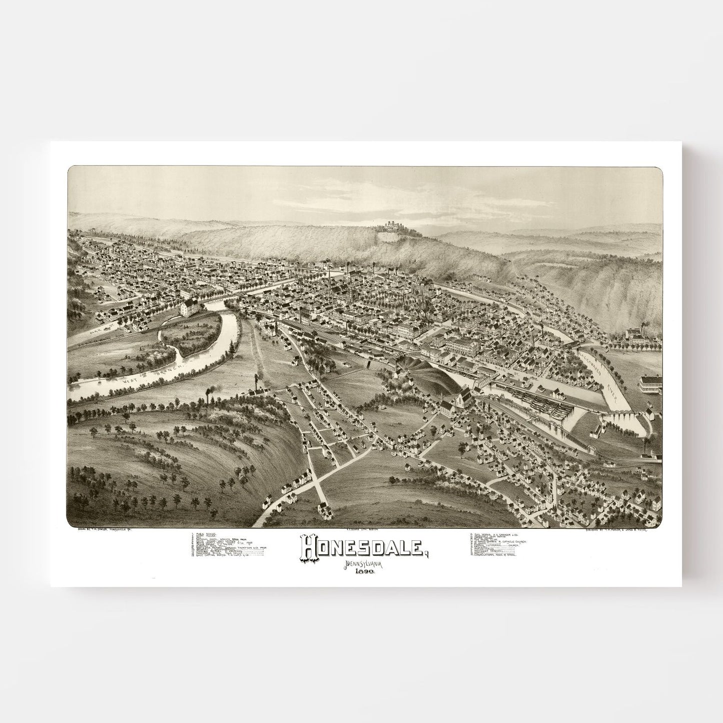 Vintage Map of Honesdale, Wayne County, Pennsylvania, 1890