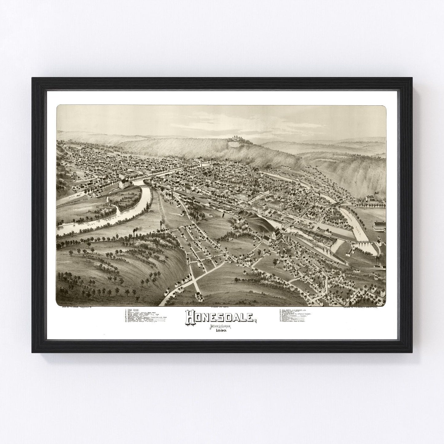 Vintage map of Honesdale, Wayne County, Pennsylvania, 1890