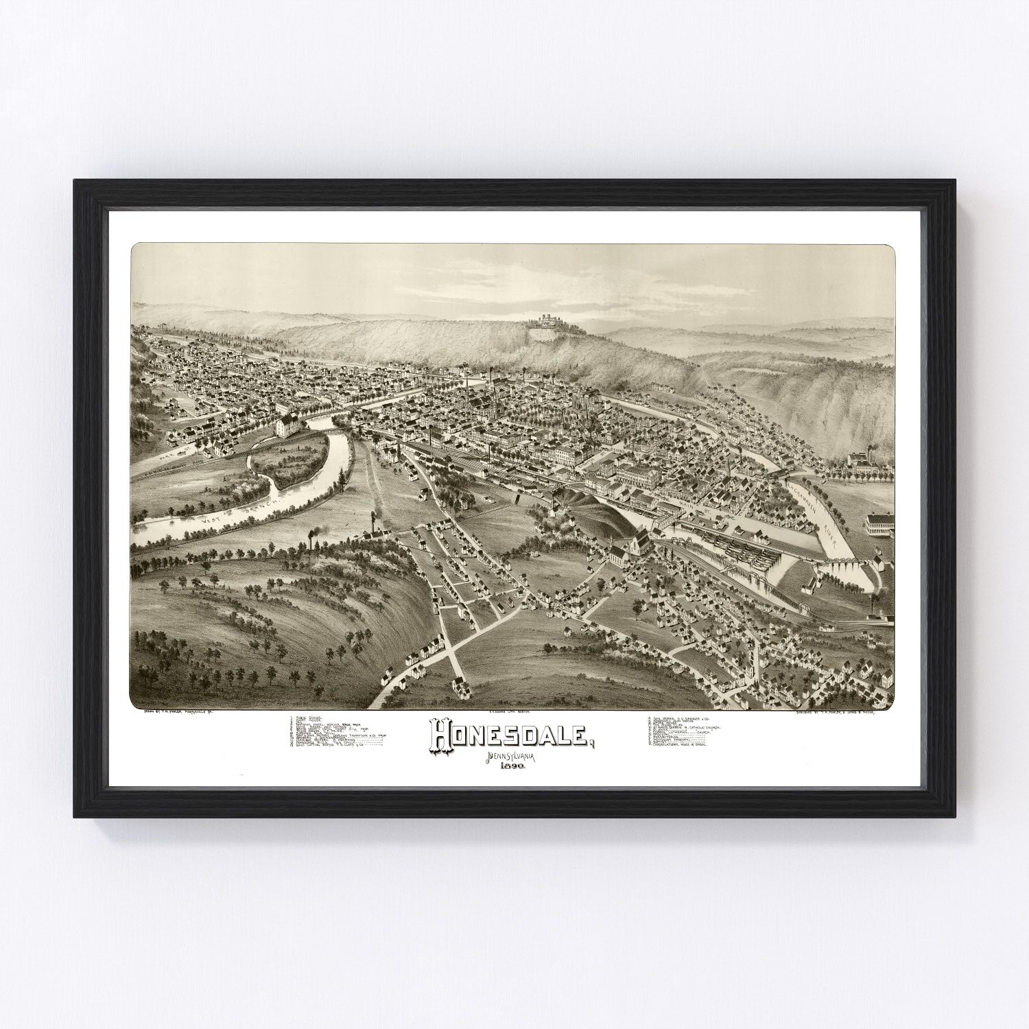 Vintage map of Honesdale, Wayne County, Pennsylvania, 1890
