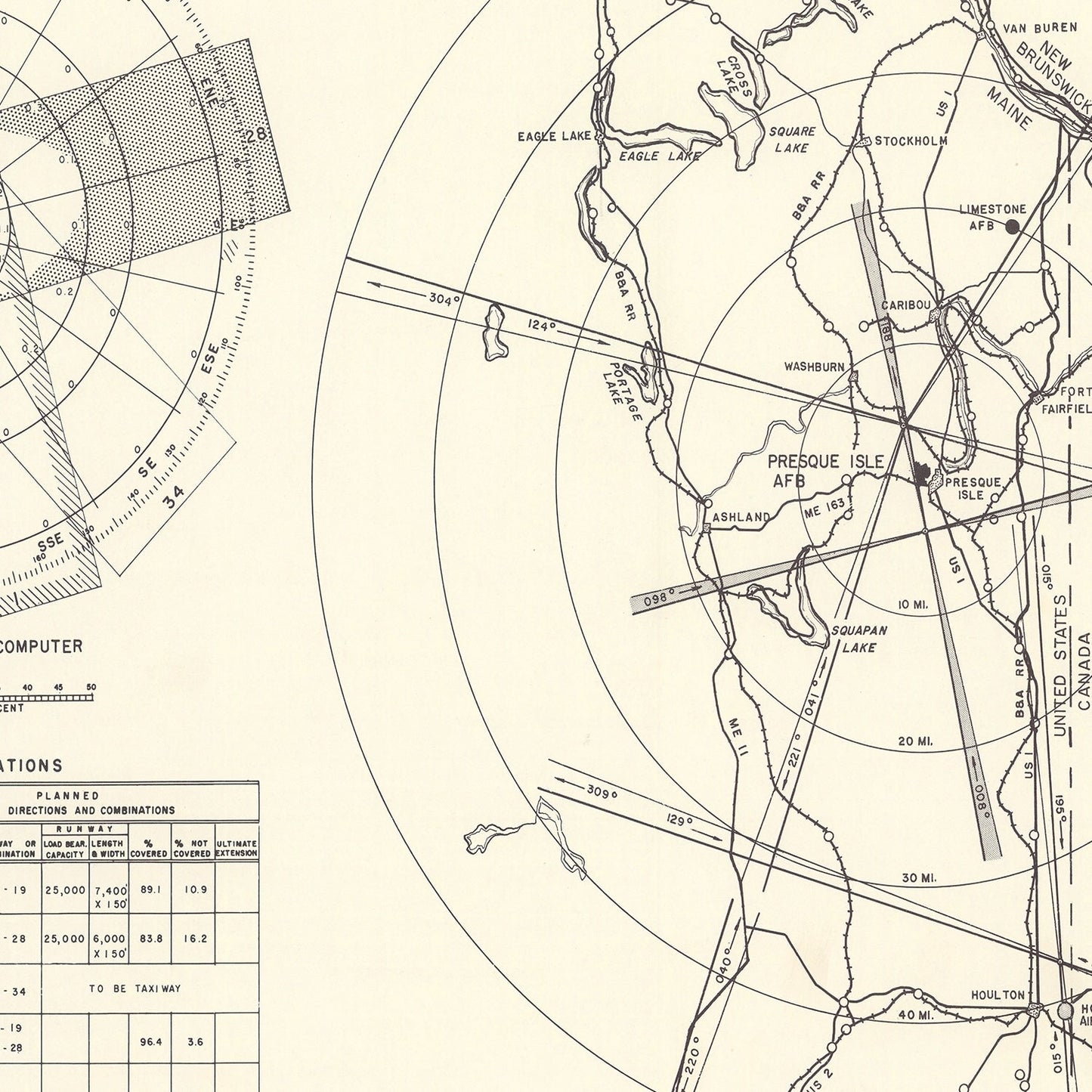 Vintage Map of Presque Isle Air Force Base, Maine, 1952