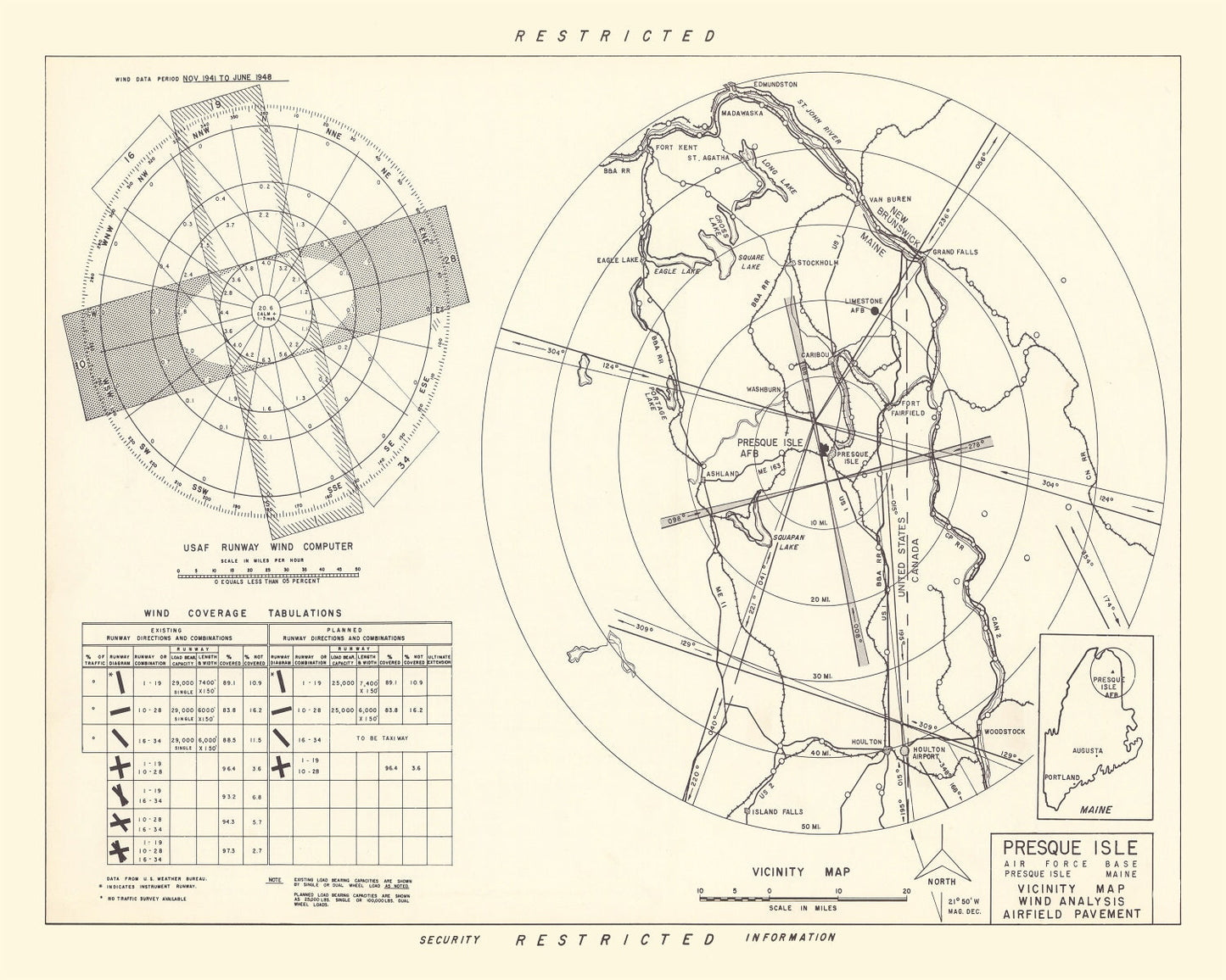 Vintage Map of Presque Isle Air Force Base, Maine, 1952