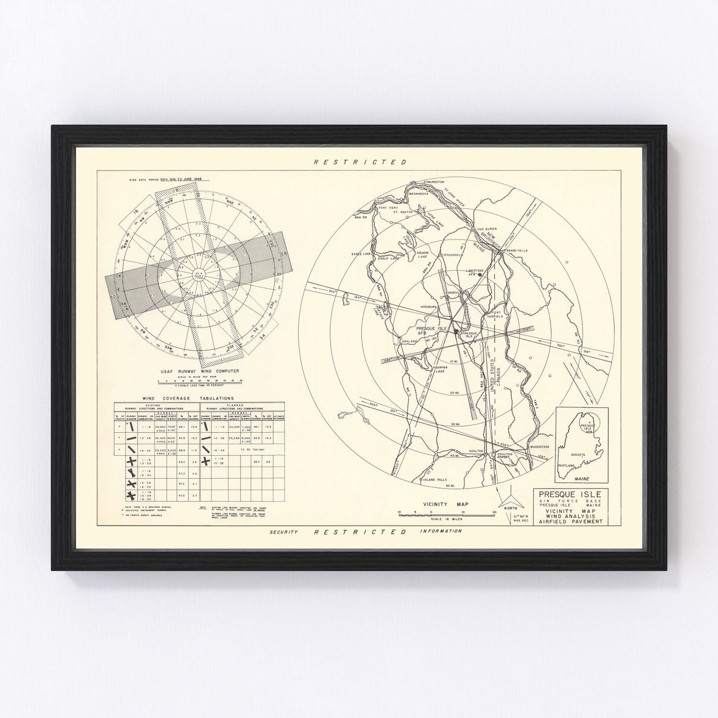 vintage map of Presque Isle Air Force Base vicinity, Maine, 1952