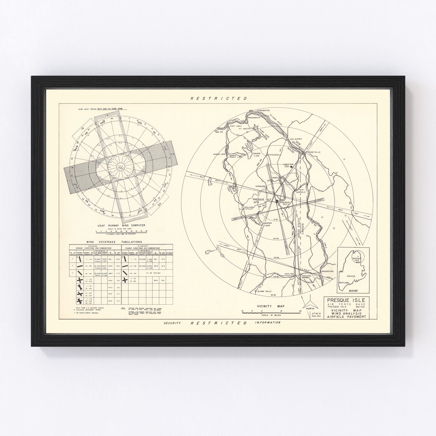 vintage map of Presque Isle Air Force Base vicinity, Maine, 1952