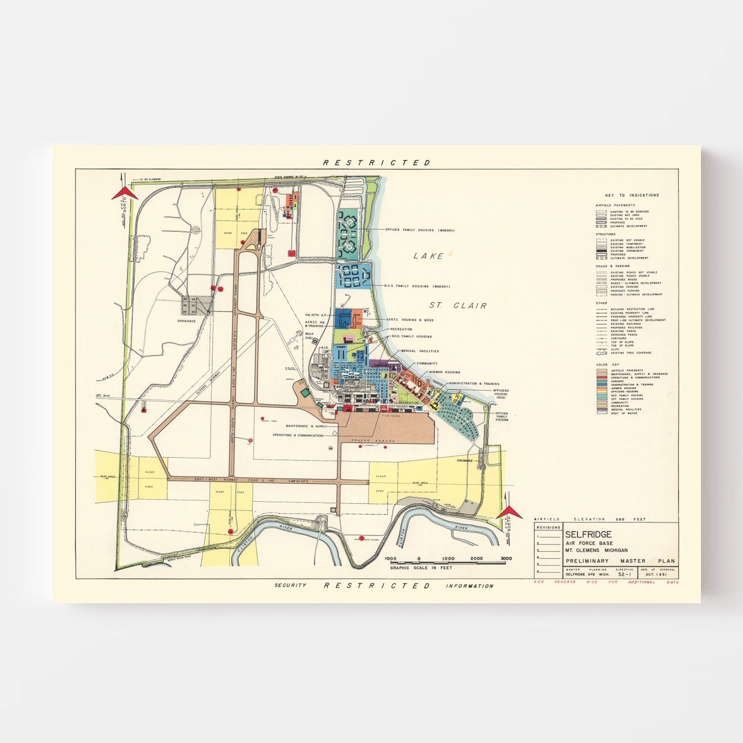 Vintage Map of Selfridge Air Force Base, 1952