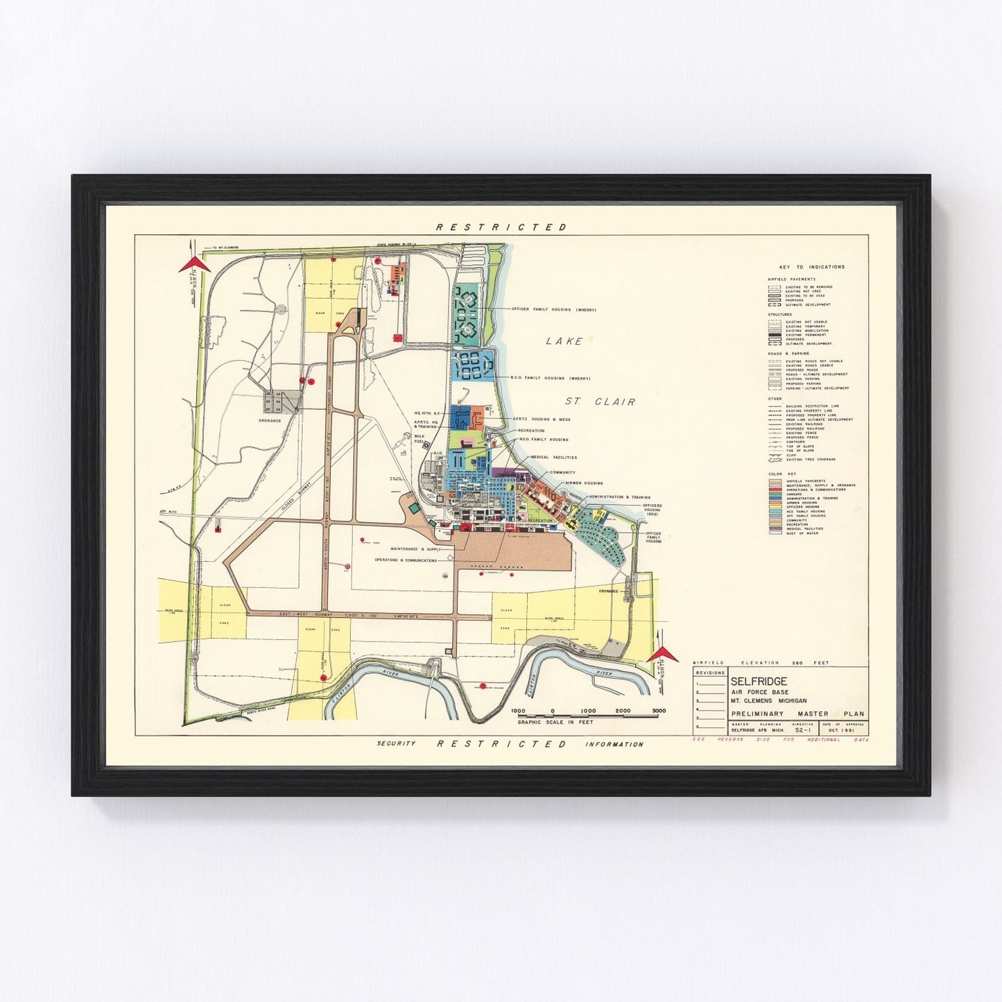 vintage map of Selfridge Air Force Base, Michigan, 1952
