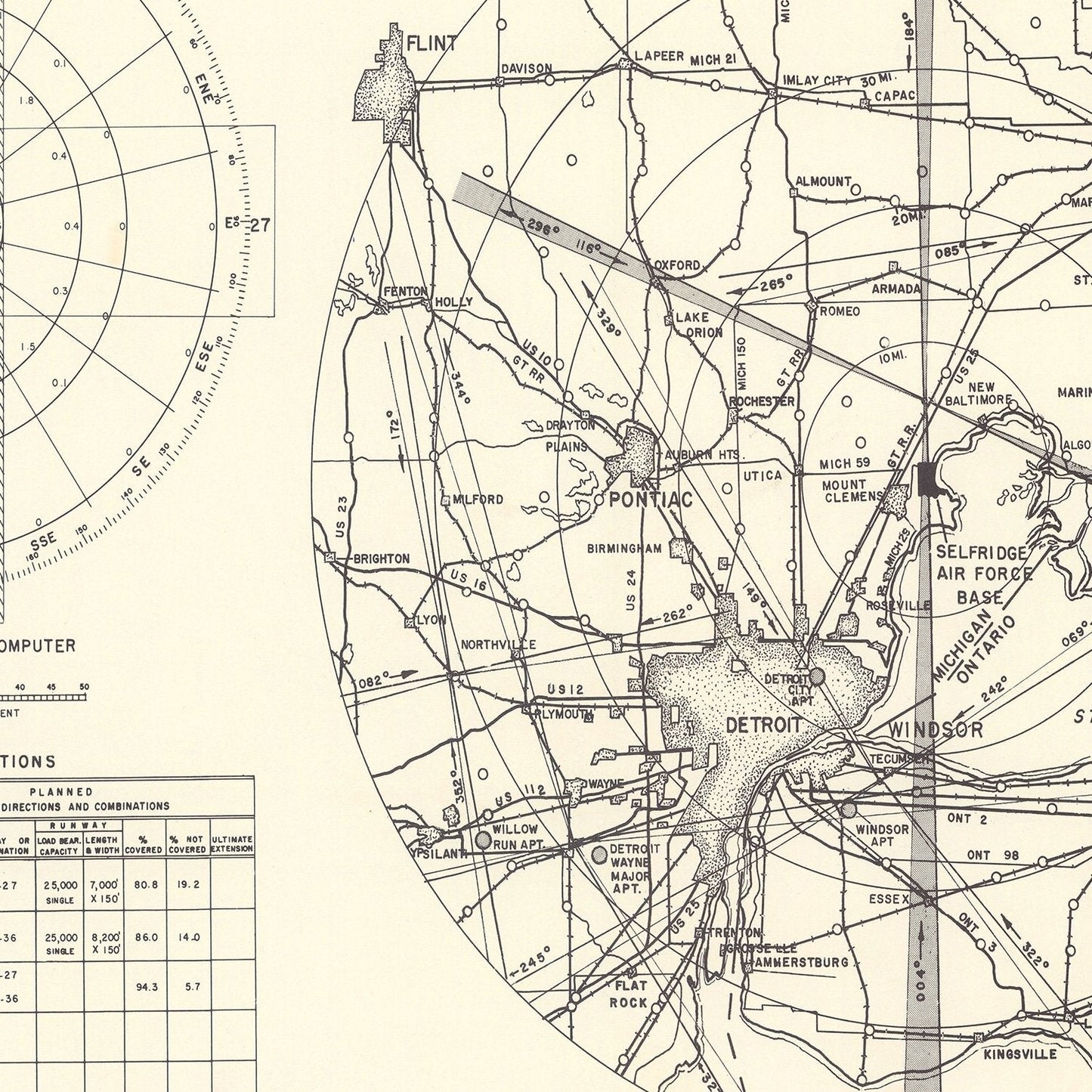 Vintage Map of Selfridge Air Force Base Vicinity, 1952