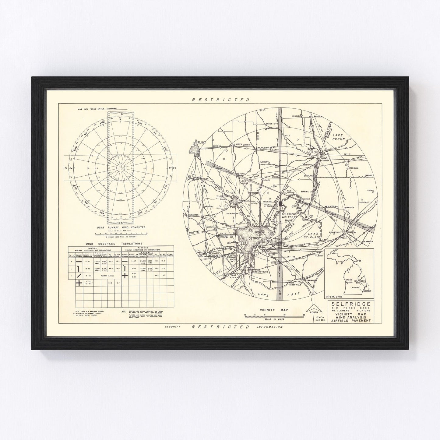 vintage map of Selfridge Air Force Base vicinity, Michigan, 1952