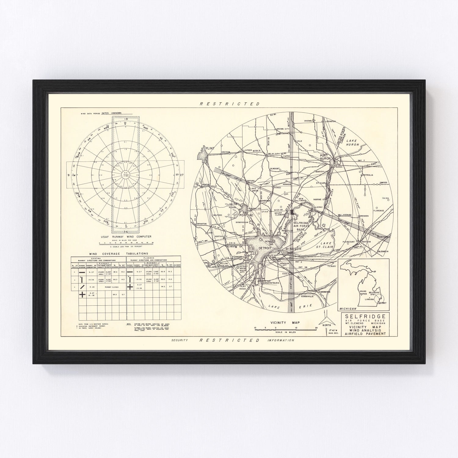 vintage map of Selfridge Air Force Base vicinity, Michigan, 1952