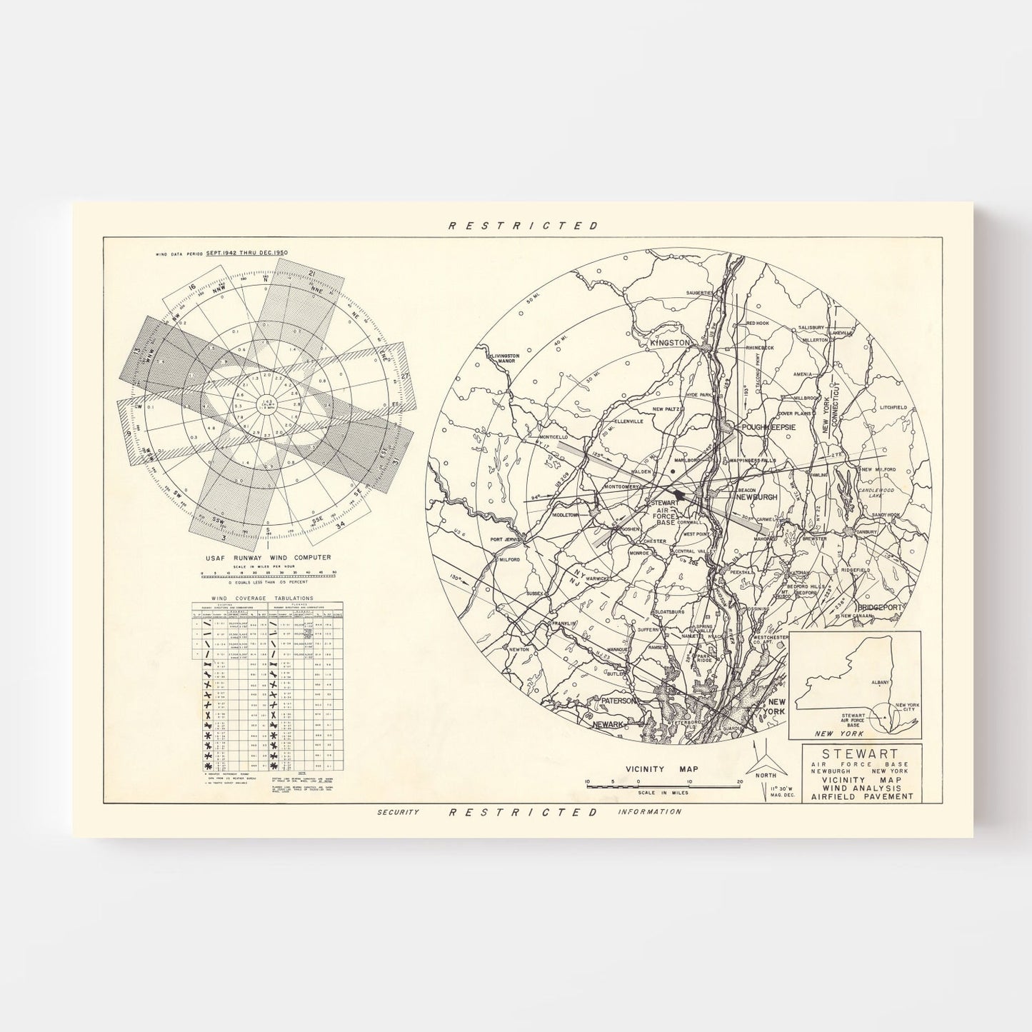 Vintage Map of the Newburgh, New York Vicinity, 1952