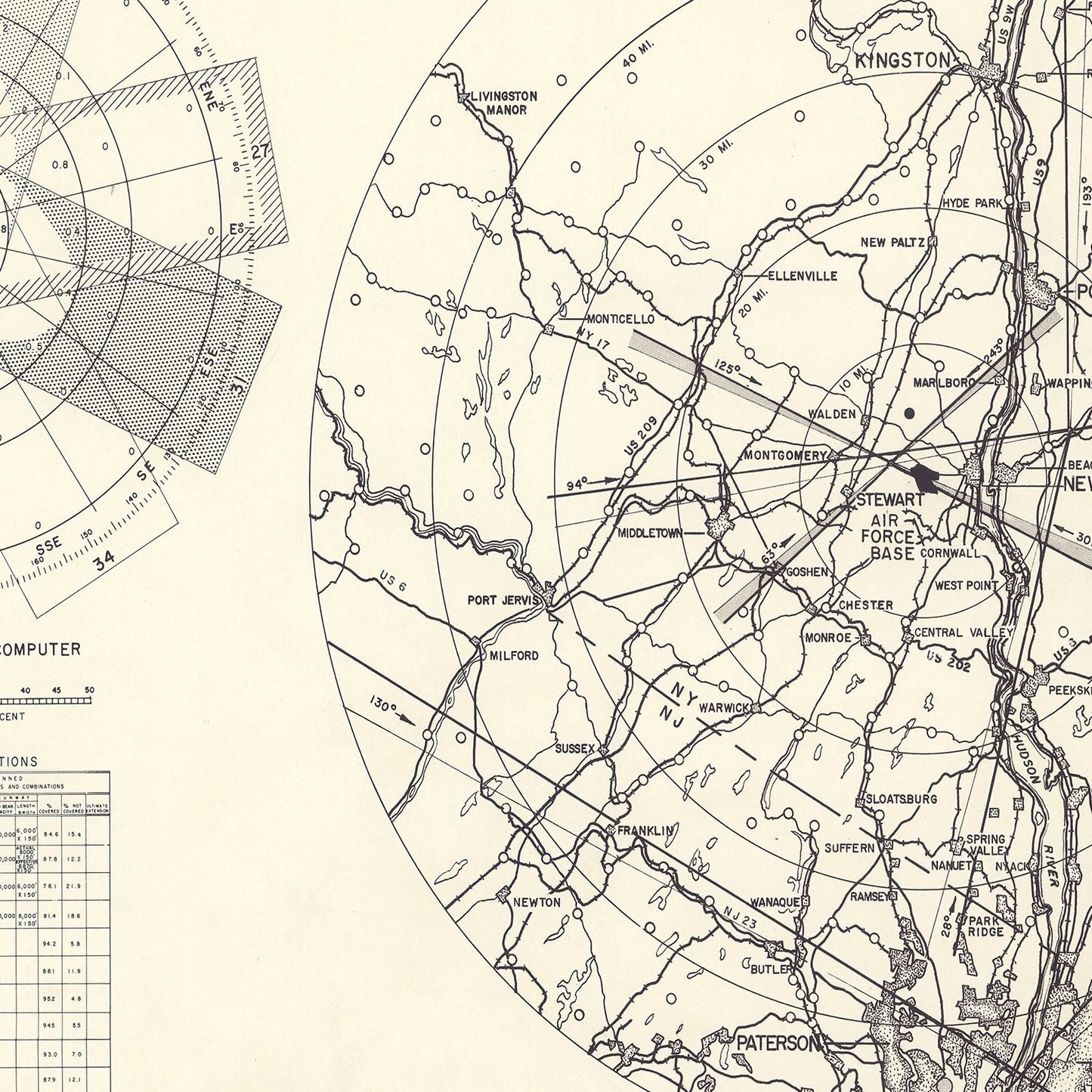 Vintage Map of the Newburgh, New York Vicinity, 1952