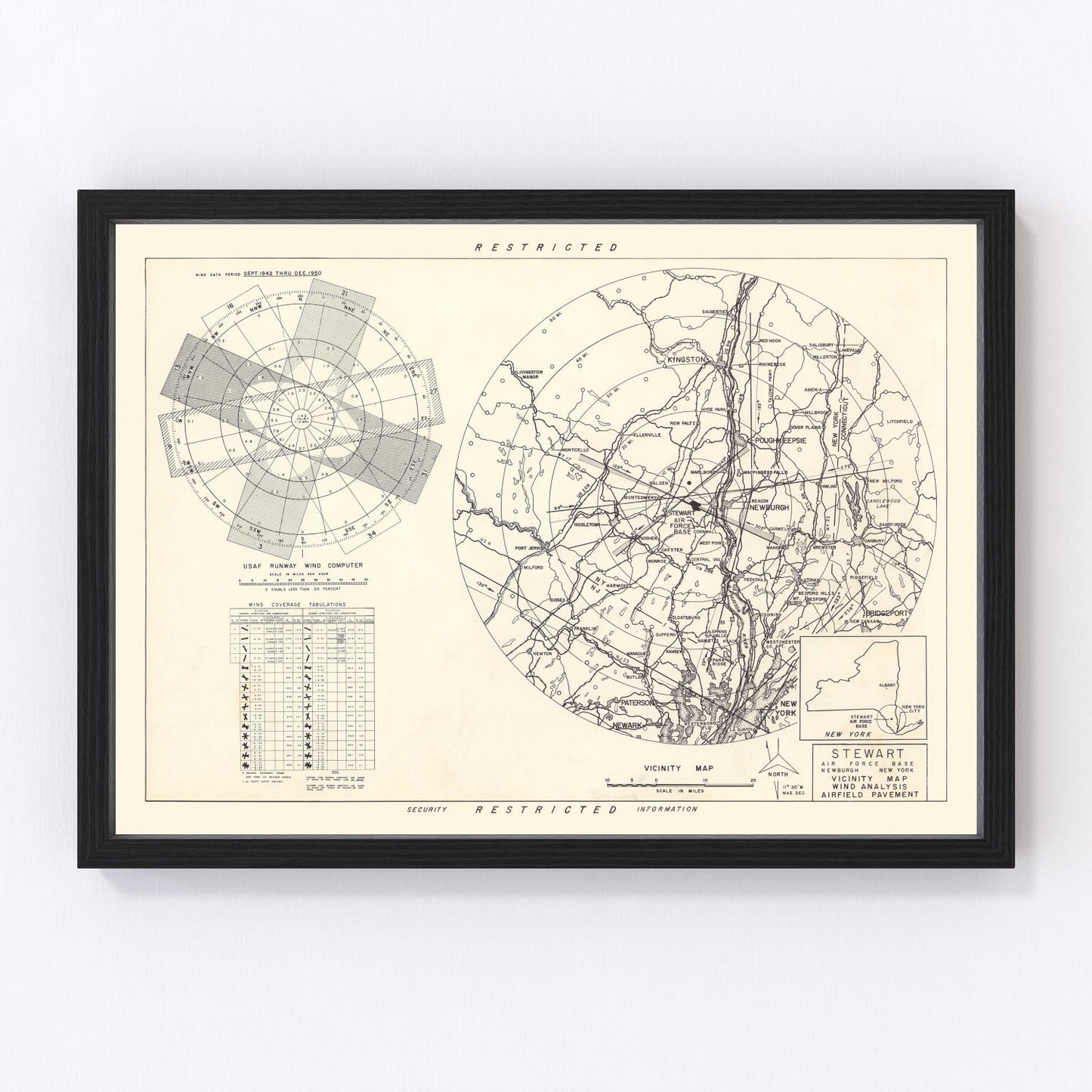 Vintage map of the Newburgh, New York vicinity, 1952