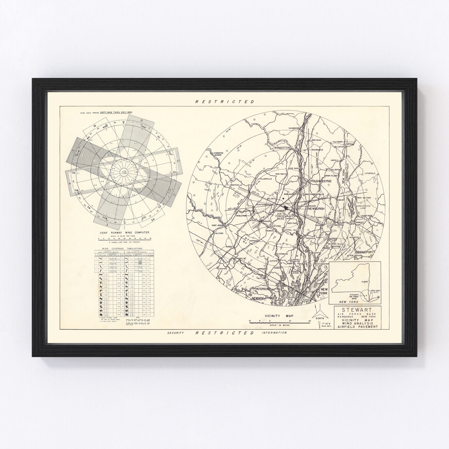 Vintage map of the Newburgh, New York vicinity, 1952