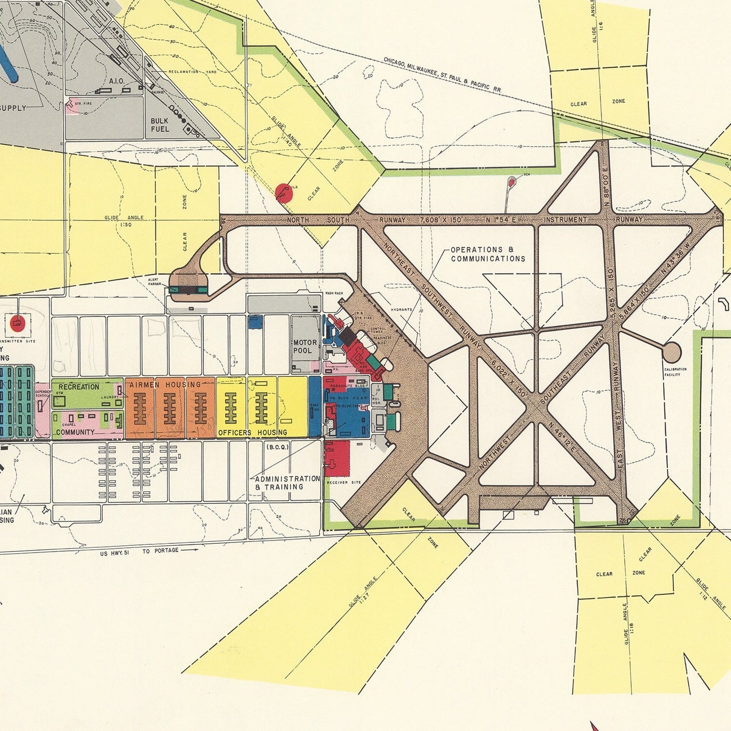 Vintage Map of Truax Field, Madison, Wisconsin, 1952
