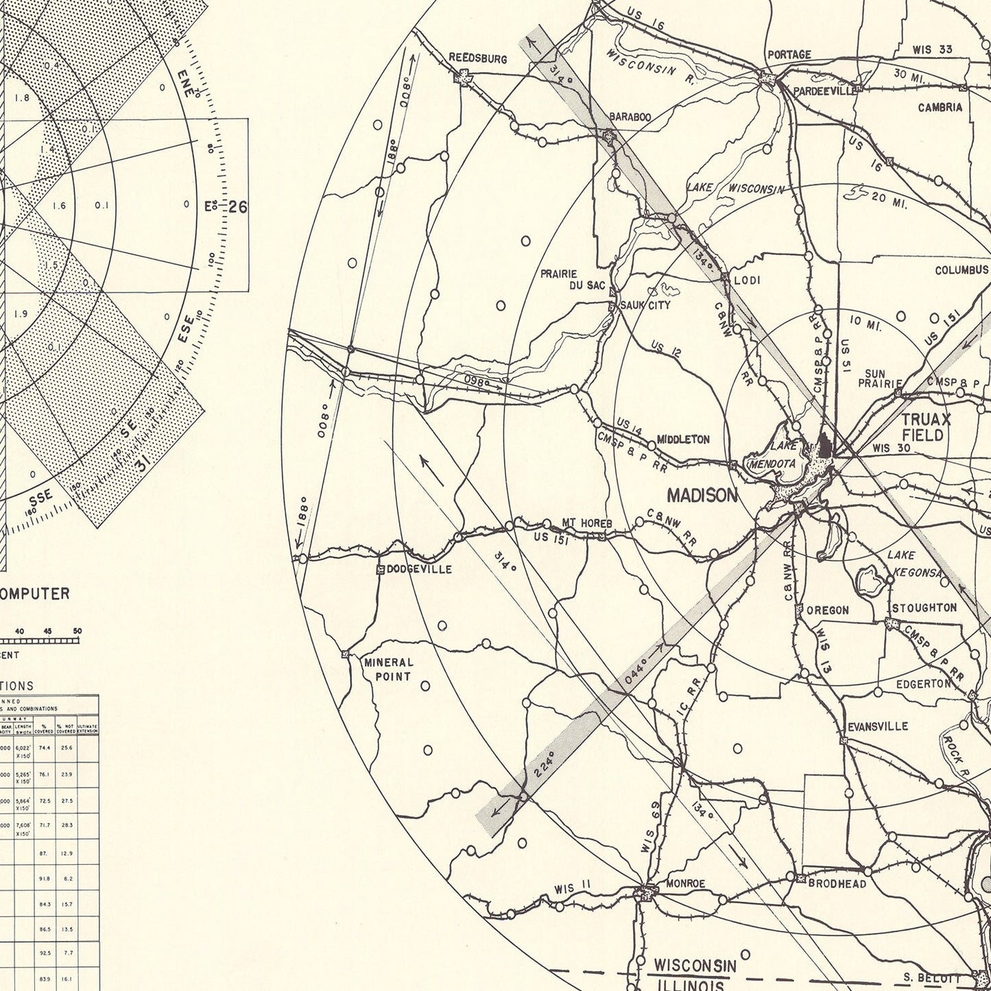 Vintage Map of Truax Field Vicinity, Madison, Wisconsin, 1952