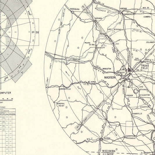 Vintage Map of Truax Field Vicinity, Madison, Wisconsin, 1952