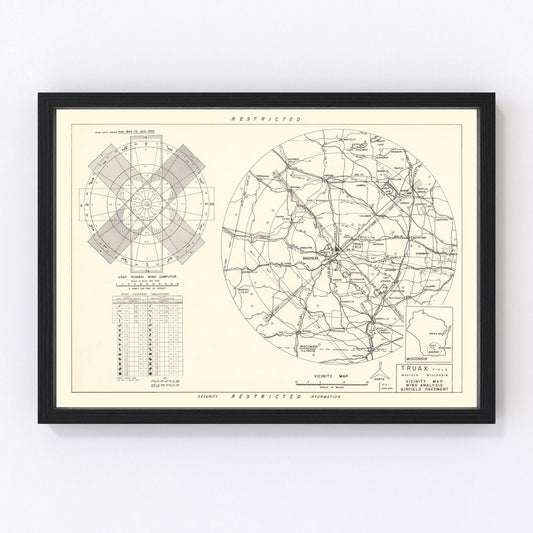 vintage map of Truax Field vicinity, Madison, Wisconsin, 1952