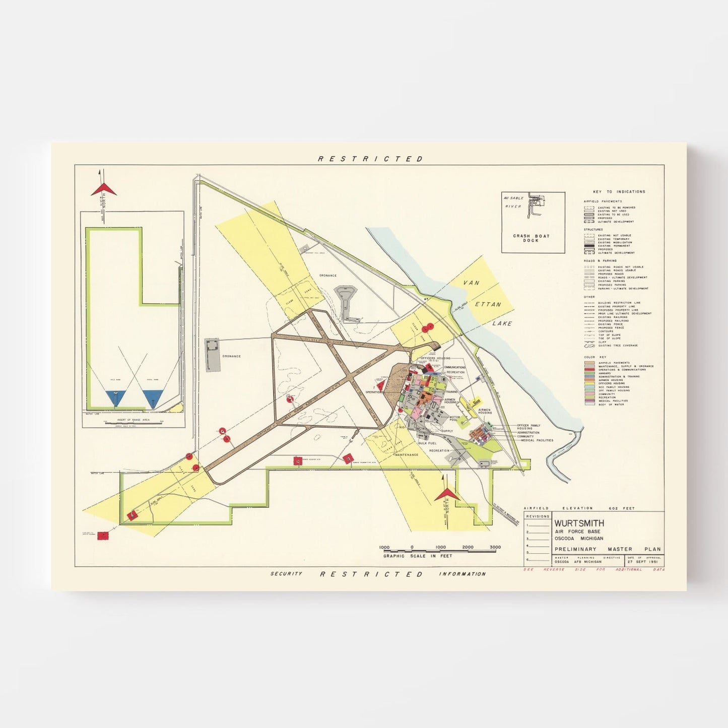 Vintage Map of Wurtsmith Air Force Base, Michigan, 1952