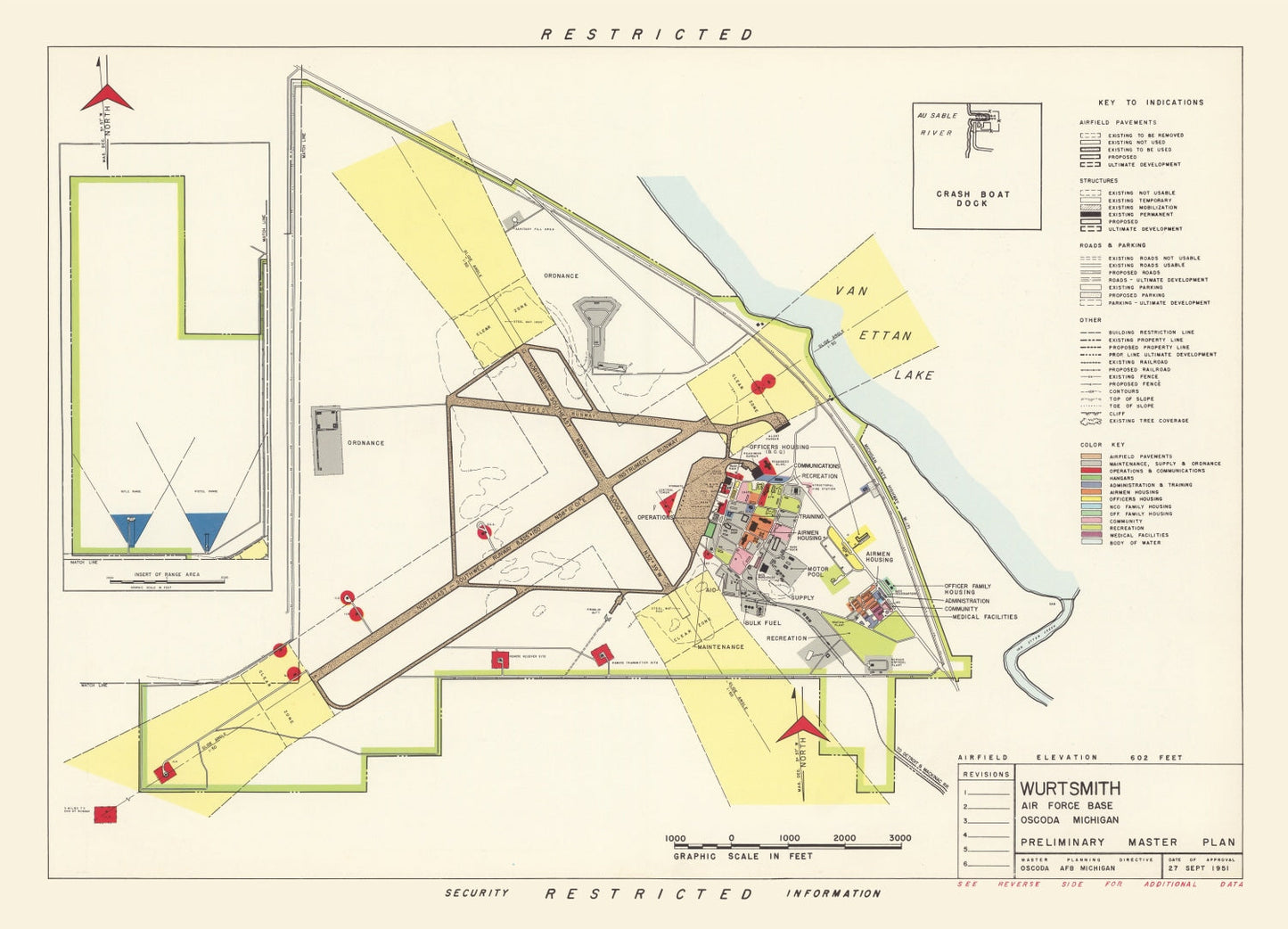 Vintage Map of Wurtsmith Air Force Base, Michigan, 1952