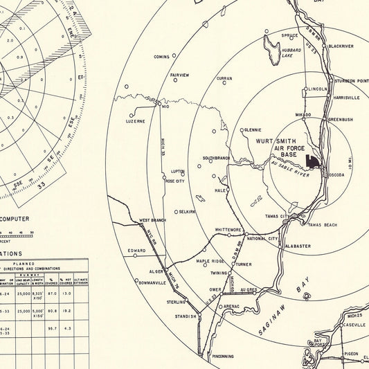 Vintage Map of Wurtsmith Air Force Base Vicinity, 1952