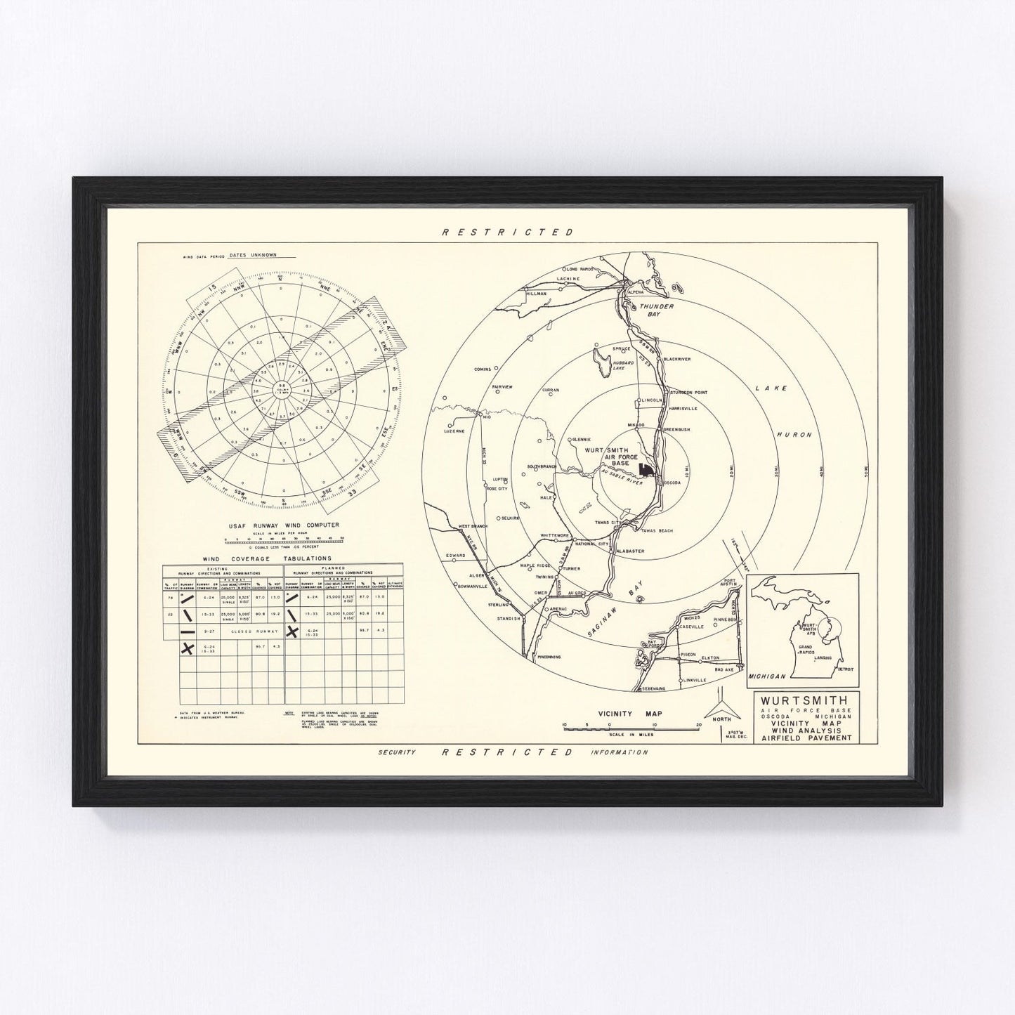 vintage map of Wurtsmith Air Force Base vicinity, 1952