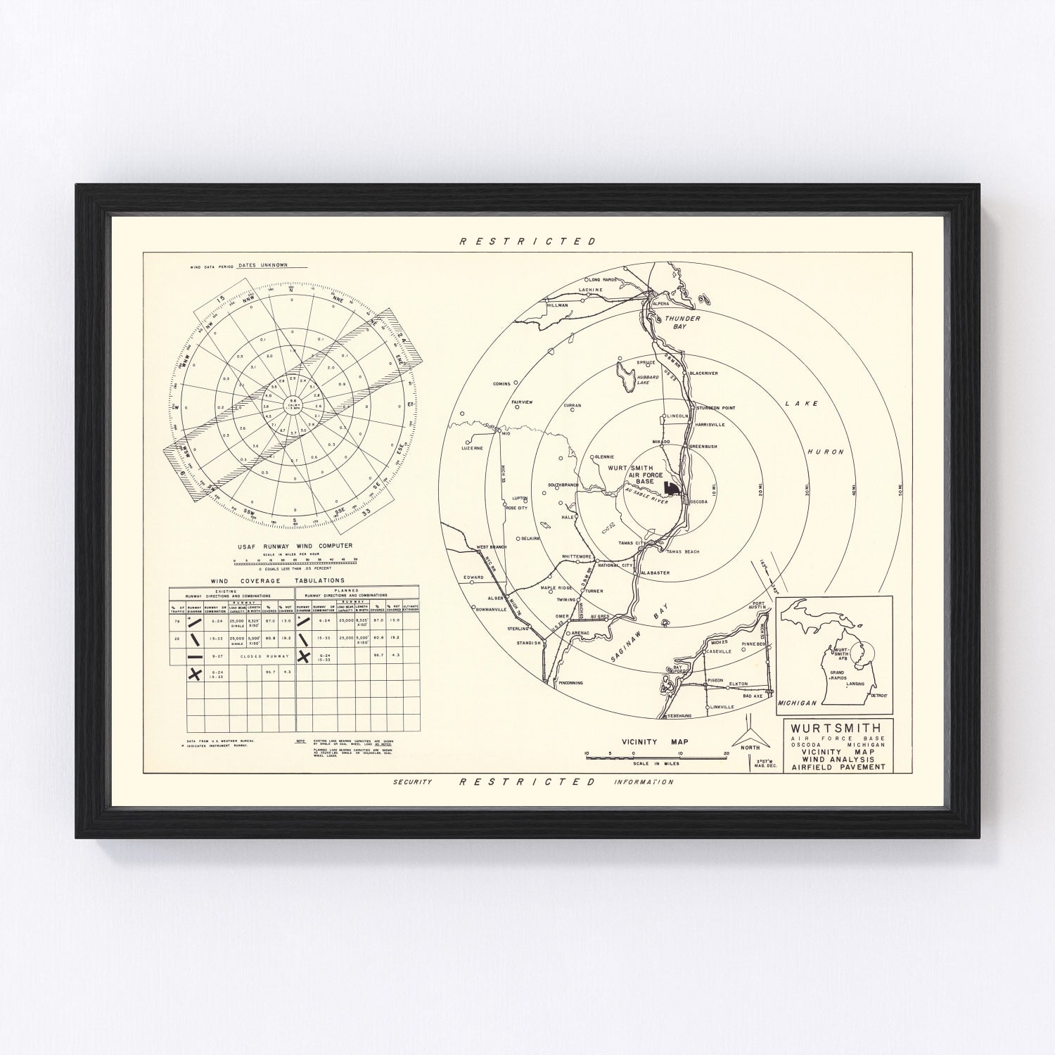 vintage map of Wurtsmith Air Force Base vicinity, 1952