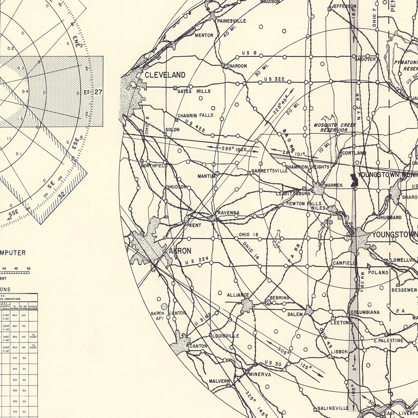 Vintage Map of Youngstown Municipal Airport Vicinity, 1952