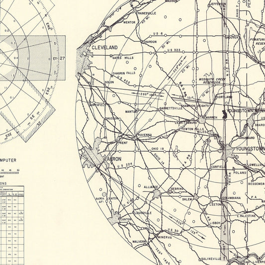 Vintage Map of Youngstown Municipal Airport Vicinity, 1952