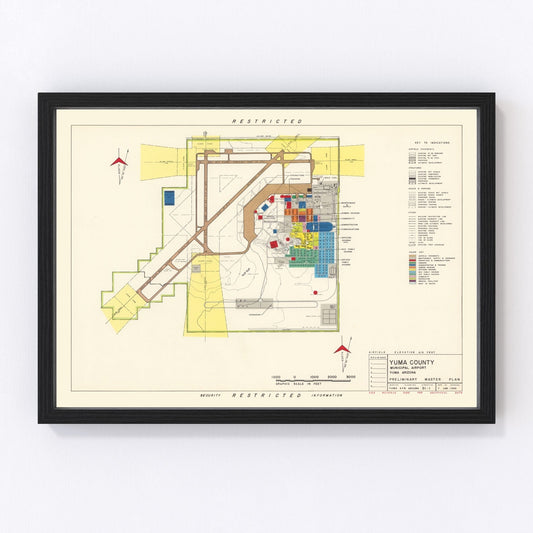 Vintage 1952 Yuma County Municipal Airport map Arizona, digitally restored print