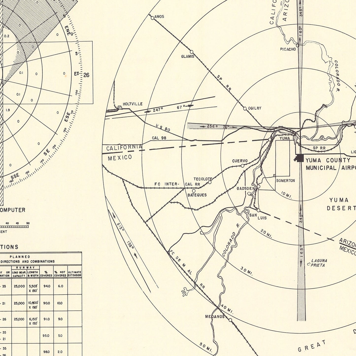 Vintage Map of Yuma County Municipal Airport Vicinity, Arizona, 1951