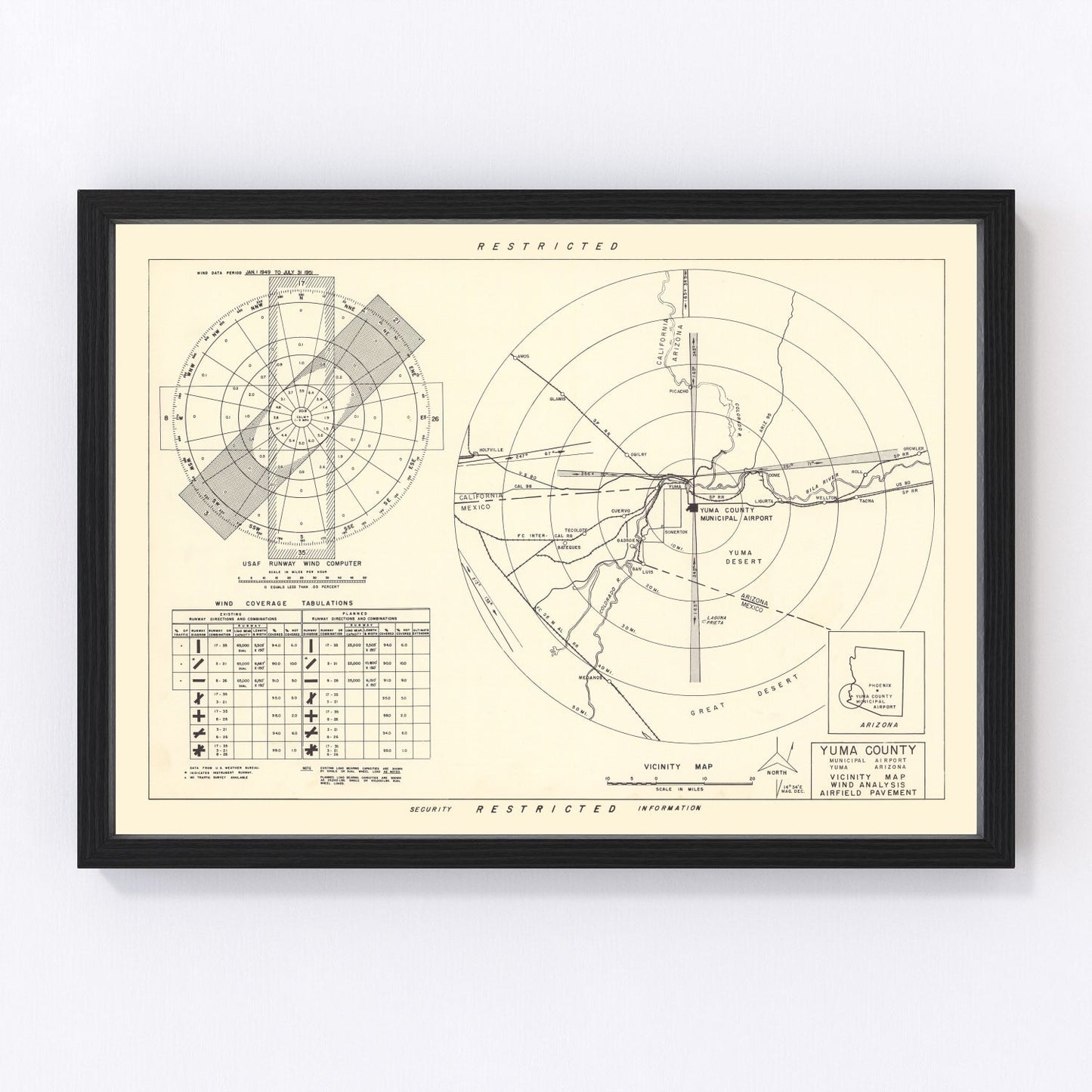 vintage map of Yuma County Municipal Airport vicinity, 1951