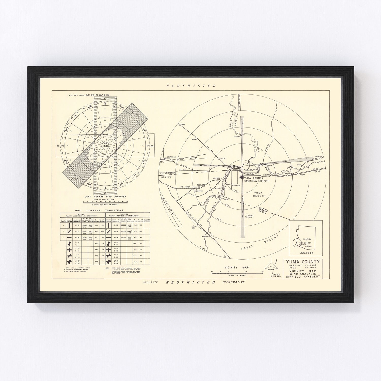 vintage map of Yuma County Municipal Airport vicinity, 1951