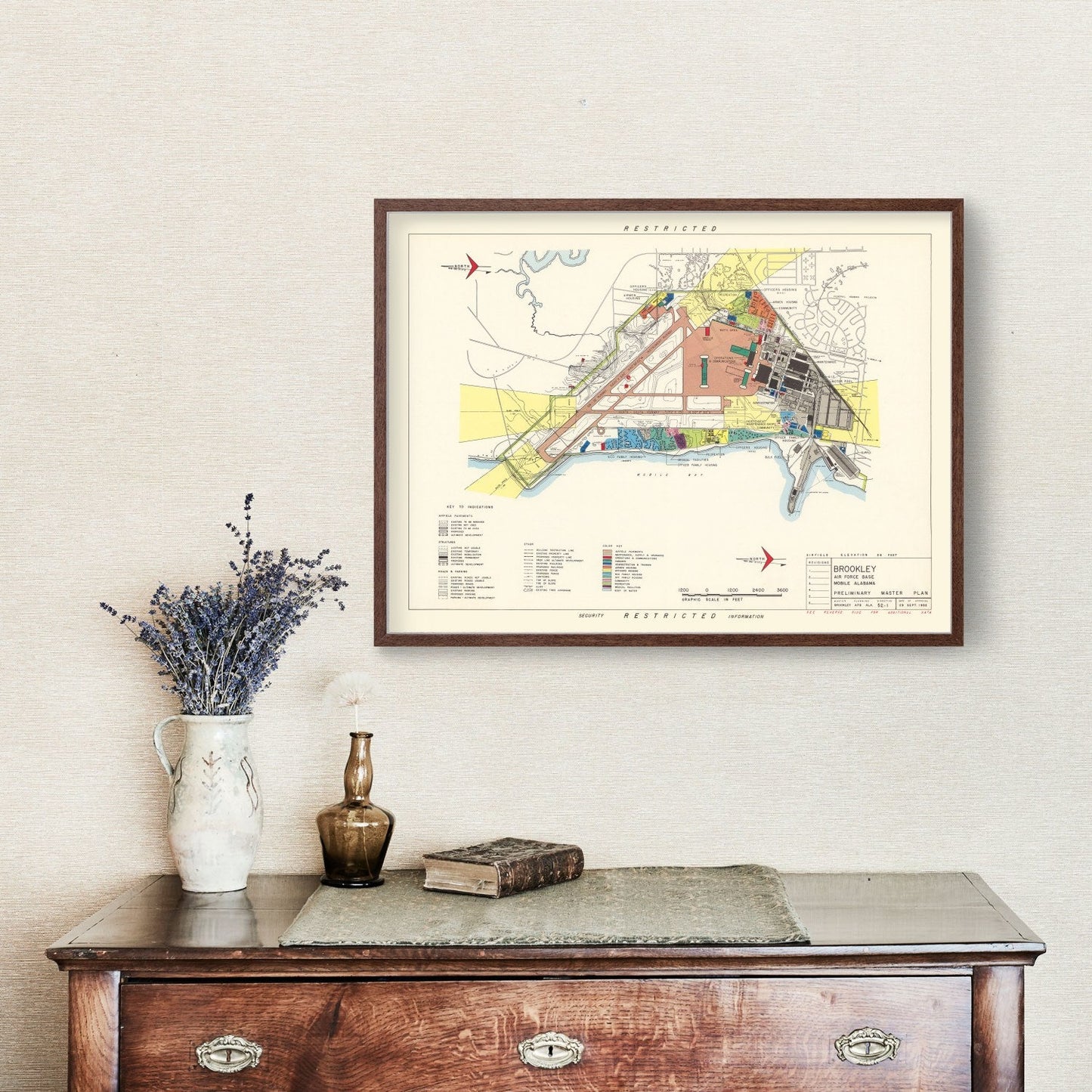 Vintage Map of Brookley Air Force Base, Alabama 1952