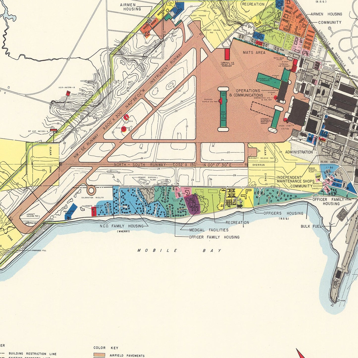 Vintage Map of Brookley Air Force Base, Alabama 1952