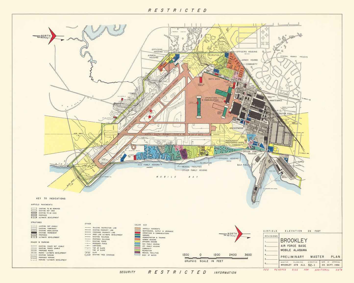 Vintage Map of Brookley Air Force Base, Alabama 1952