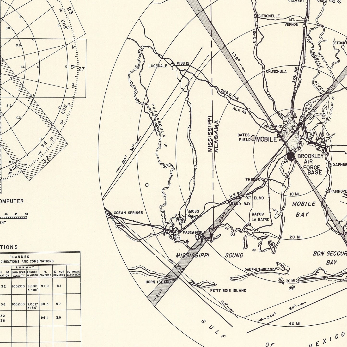 Vintage Map of Brookley Air Force Base Vicinity, Alabama, 1952