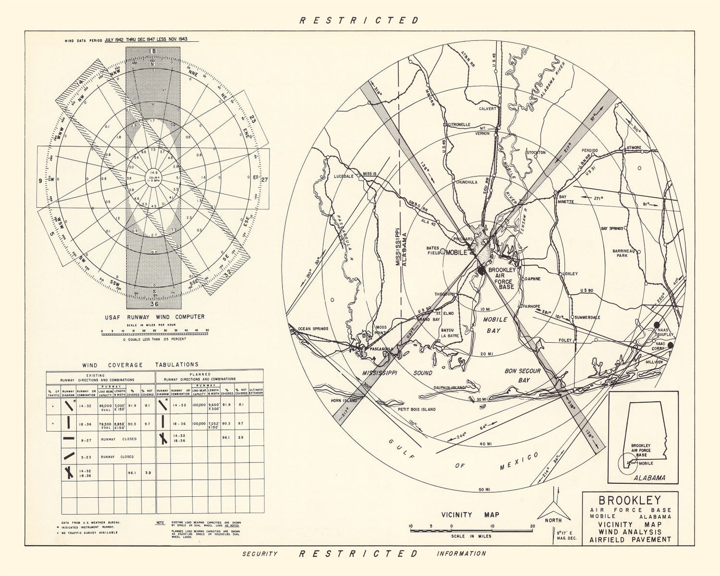 Vintage Map of Brookley Air Force Base Vicinity, Alabama, 1952