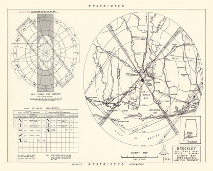 Vintage Map of Brookley Air Force Base Vicinity, Alabama, 1952