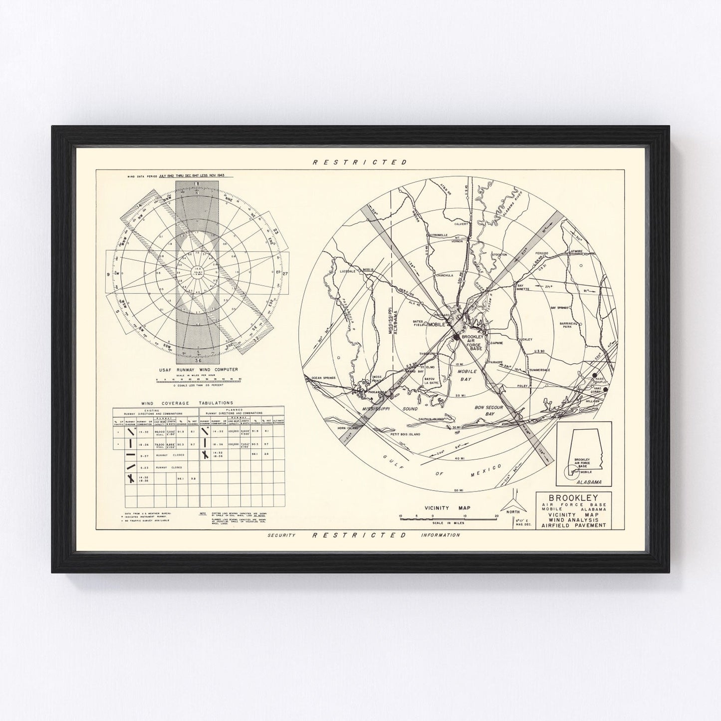 Vintage map of Brookley Air Force Base vicinity, Mobile, Alabama, 1952